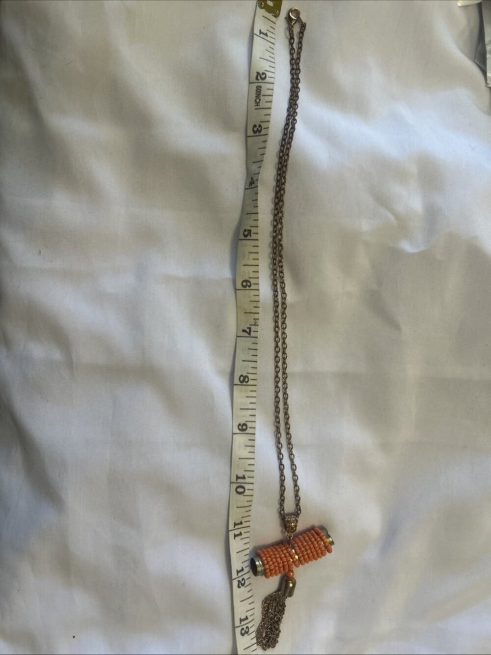 Necklace coral Orange Enamel Tassel Summer Spring Chain  Retro Long Tassel
